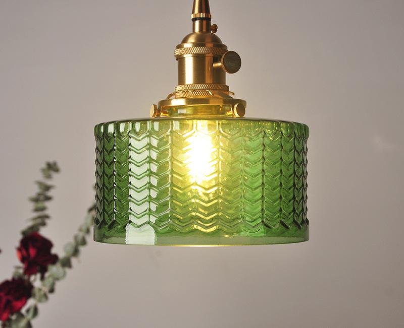 Round Green Glass Brass Pendant Lamp