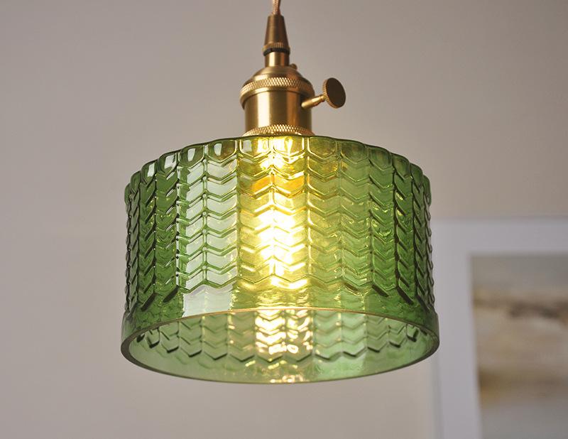 Round Green Glass Brass Pendant Lamp