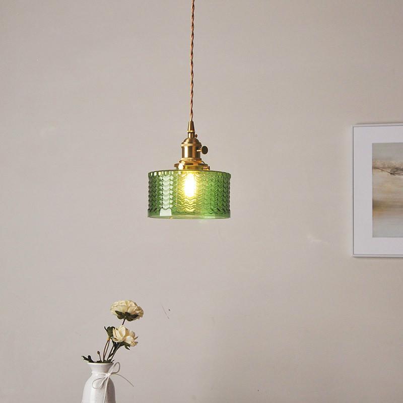 Round Green Glass Brass Pendant Lamp