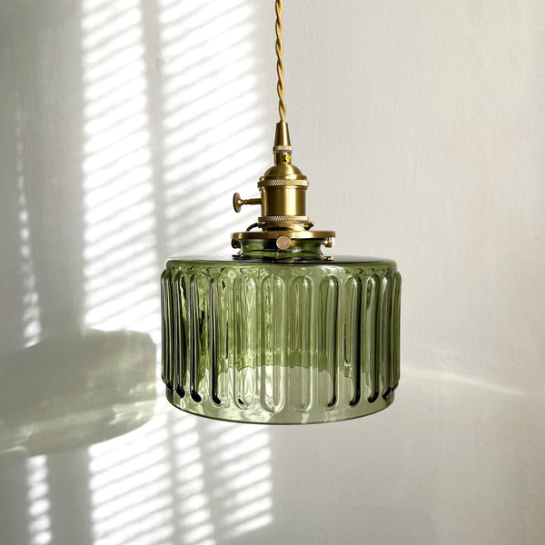 Round Green Vintage Glass Brass Pendant Lamp