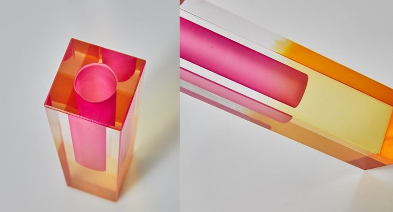 rectangle acrylic pink rainbow tinted tabletop vase