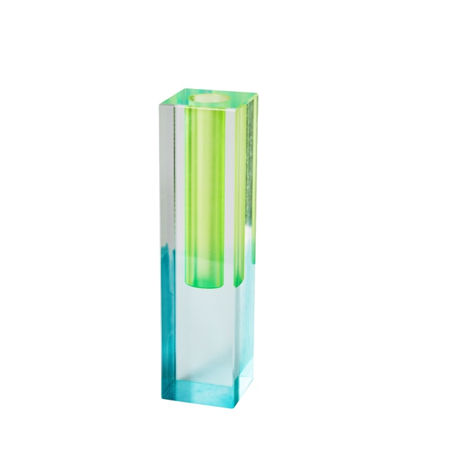 rectangle acrylic blue rainbow tinted tabletop vase