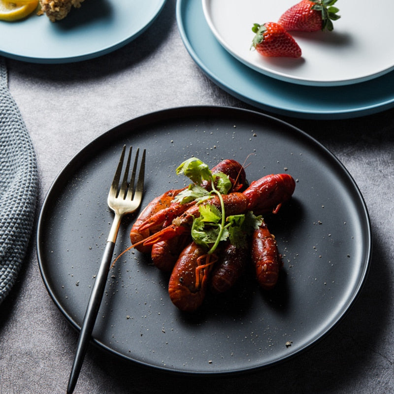 Black Round Luxurious Solid Flat Dinner Plate