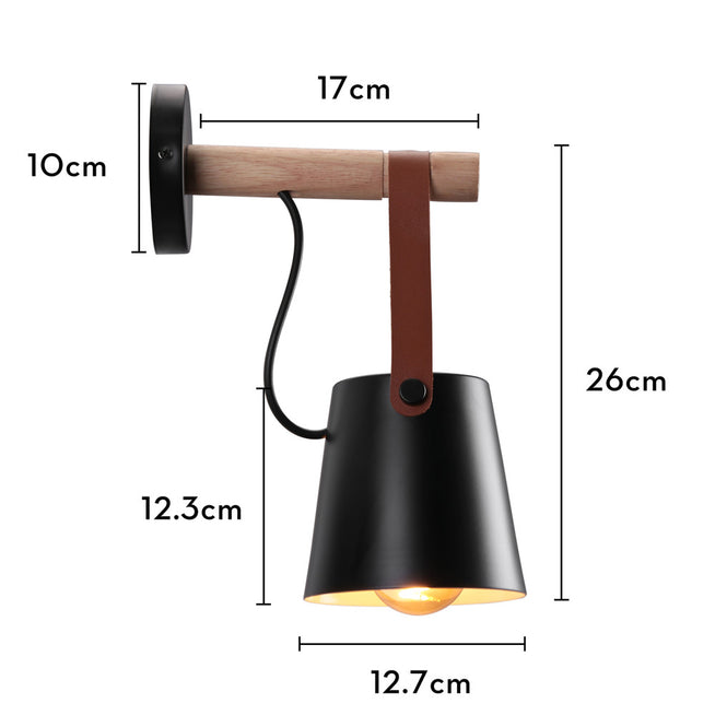 Modern Wood & Metal Wall Sconce with Faux Leather Strap