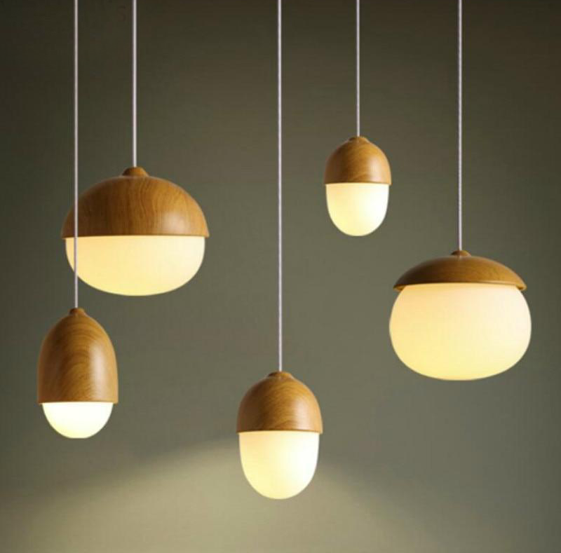 Modern Wood Pendant lights for Living Room with LED Bulbs Wood white Acorn