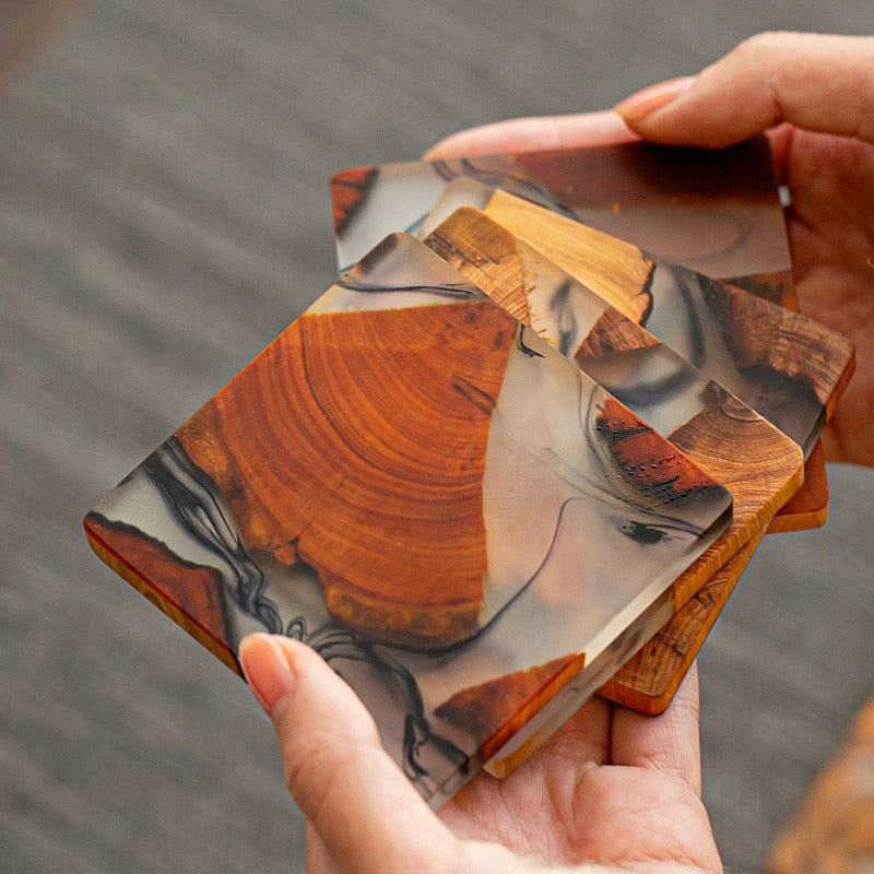 Square Transparent Encased Pine Smooth Coaster