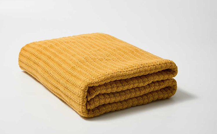 Acrylic Single Color Throw Blanket Knitted Design Mustard Yellow