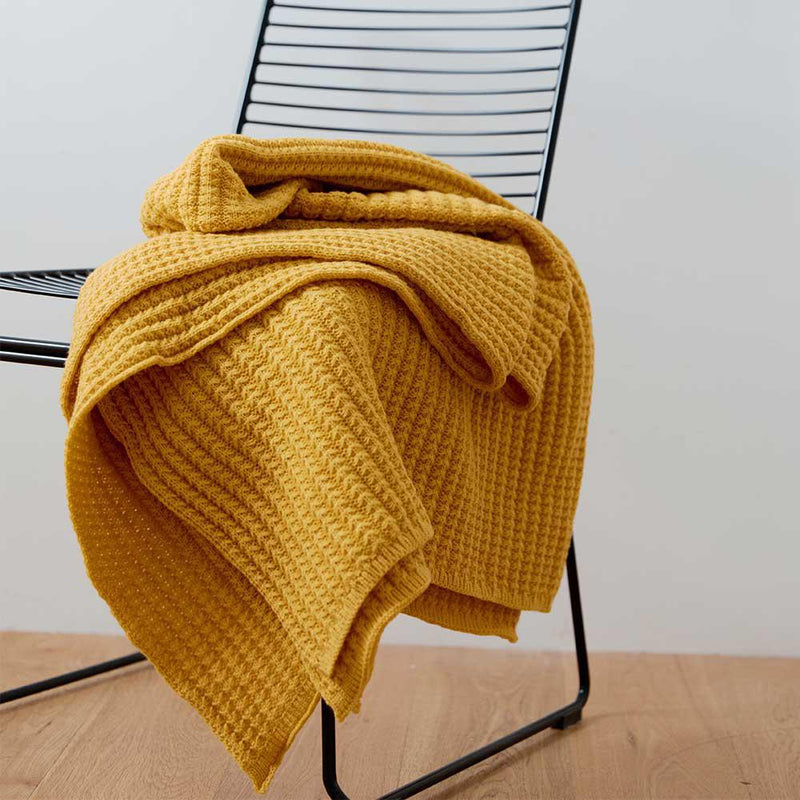 Acrylic Single Color Throw Blanket Knitted Design Mustard Yellow