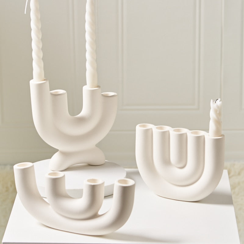 Off White Curves Architectural Ceramic Candle Holder