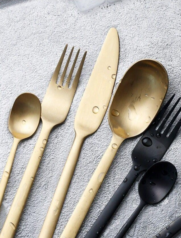 stainless steel matte black gold flatware set