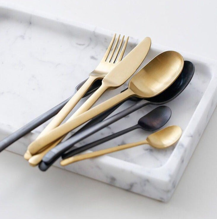 stainless steel matte black gold flatware set