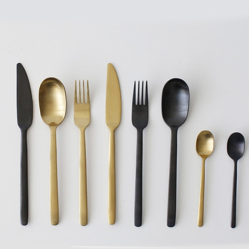 stainless steel matte black gold flatware set