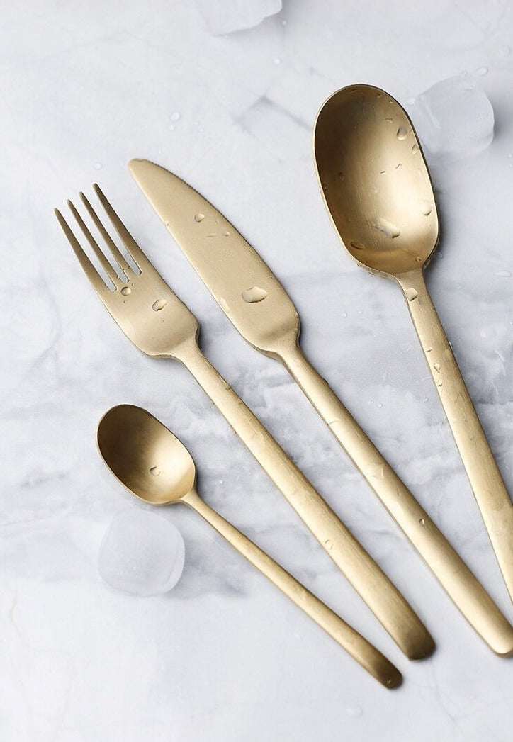 stainless steel matte black gold flatware set