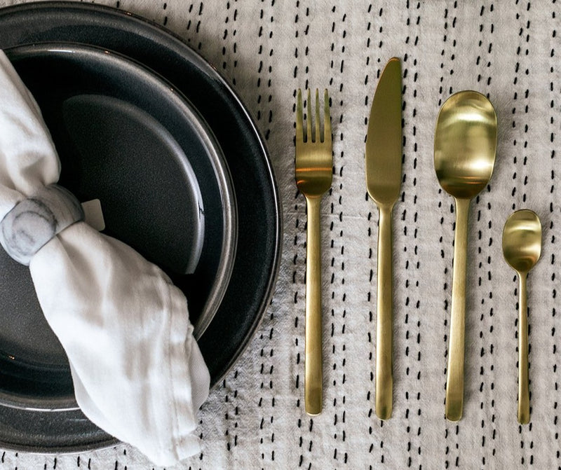 Onyx Black & Gold Stainless Steel Flatware Set