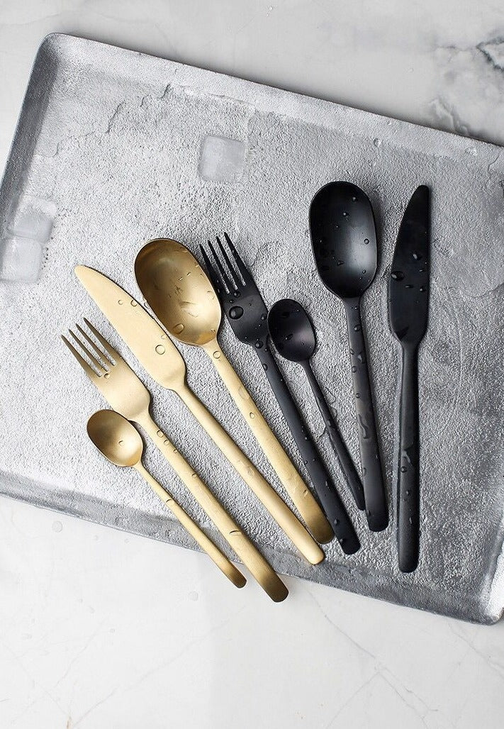 stainless steel matte black gold flatware set