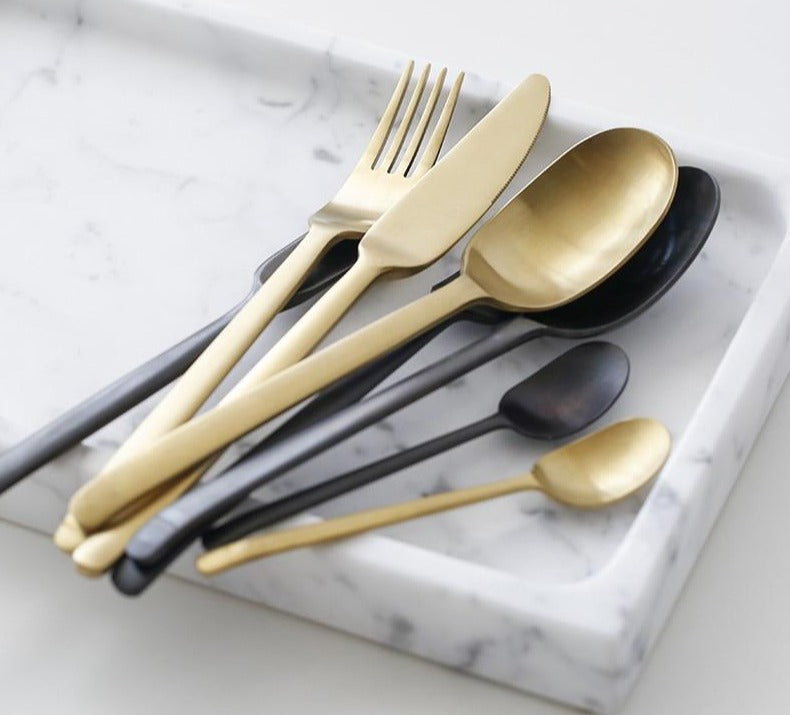 stainless steel matte black gold flatware set