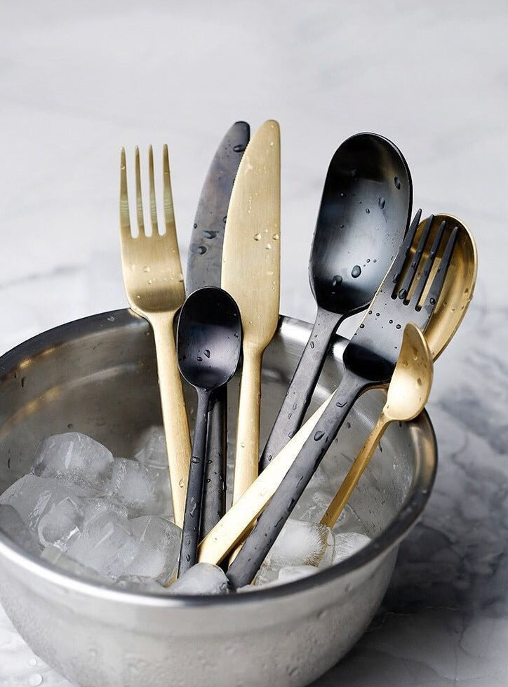 stainless steel matte black gold flatware set