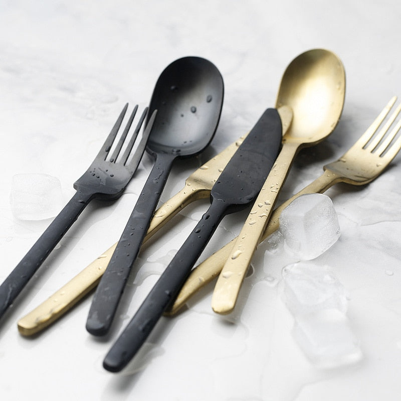 stainless steel matte black gold flatware set