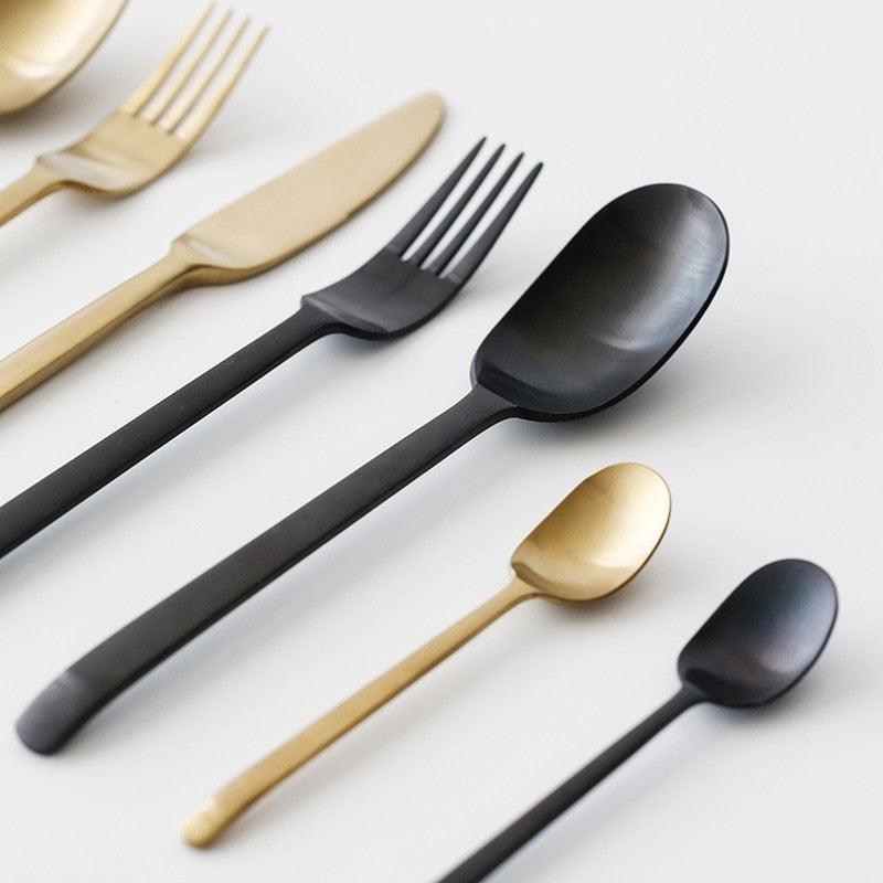 stainless steel matte black gold flatware set