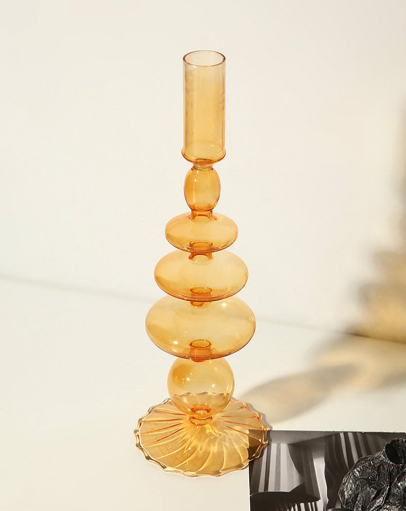 abstract blown glass orange candle holders