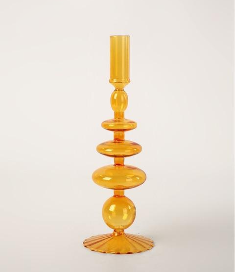 abstract blown glass orange candle holders