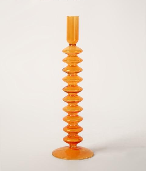 abstract blown glass orange candle holders