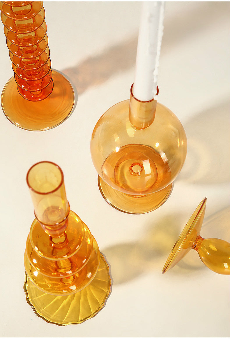 abstract blown glass orange candle holders