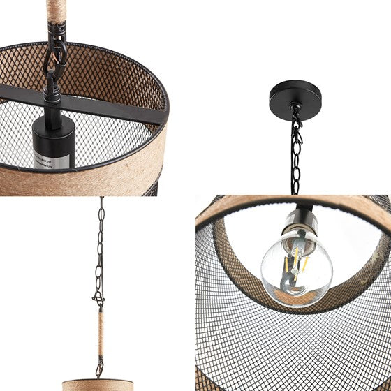 Orion Natural Rope and Metal Mesh Cylinder Pendant