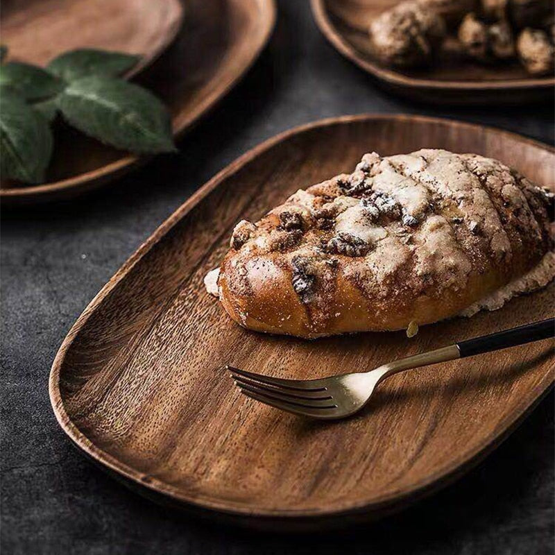 wide round walnut wood serving tray