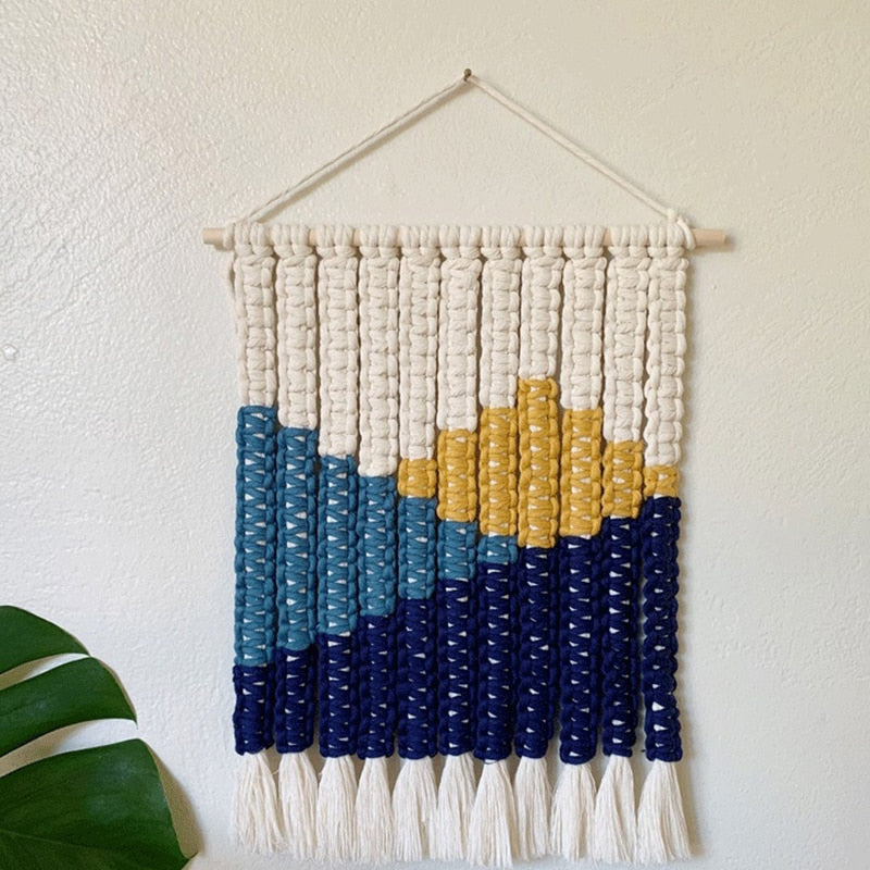 Handmade Boho Cotton Macrame Hanging Tapestry  Mountain Design