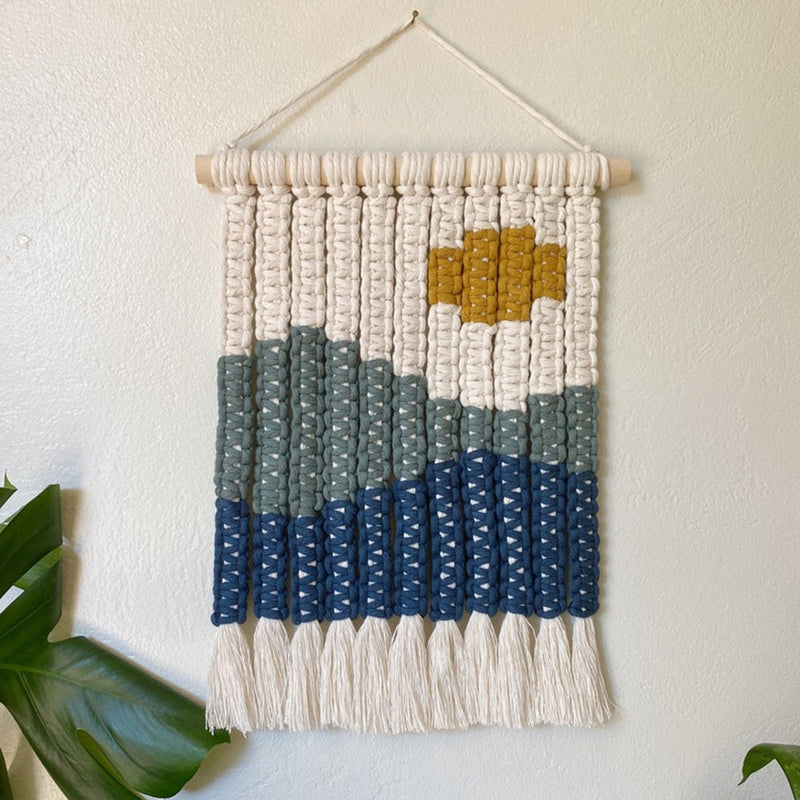 Handmade Boho Cotton Macrame Hanging Tapestry  Mountain Design