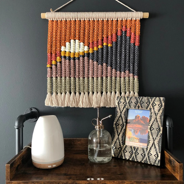 Handmade Boho Cotton Macrame Hanging Tapestry  Mountain Design