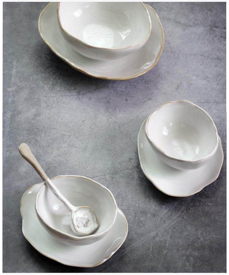 Glazed ceramic porcelain plate Pearl tea and coffee cups plates set