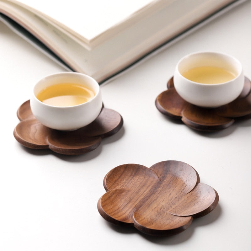 Brown Walnut Wood Petal Coaster