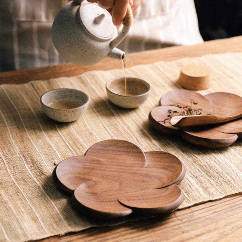 Brown Walnut Wood Petal Coaster