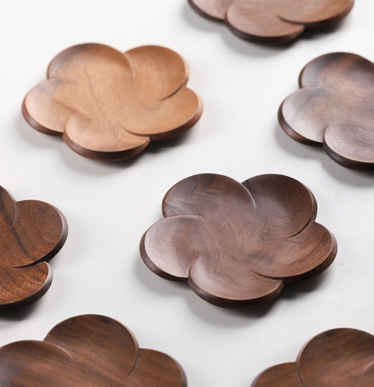 Brown Walnut Wood Petal Coaster