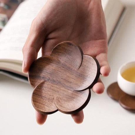 Brown Walnut Wood Petal Coaster