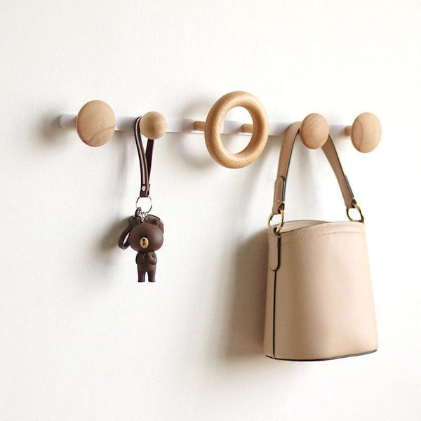 Brown Wooden Wall Hooks Hanging Rack