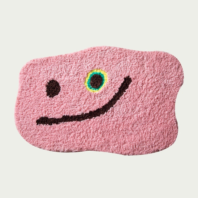 square rounded fluffly pink smiley polyester antislip rug