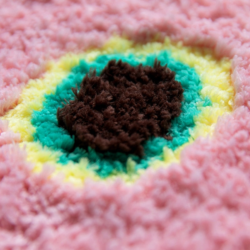 square rounded fluffly pink smiley polyester antislip rug