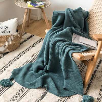 rectangle Acrylic material oversized knit throw with tassels