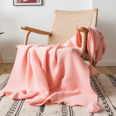 rectangle Acrylic material oversized knit throw with tassels