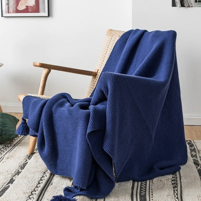 rectangle Acrylic material oversized knit throw with tassels