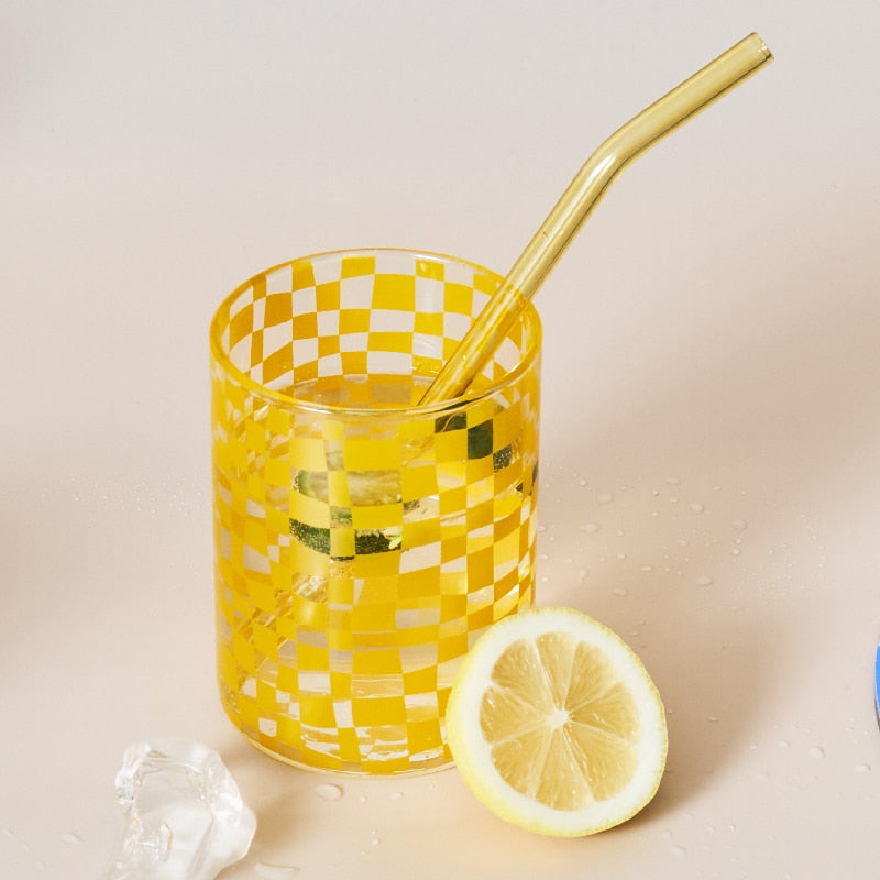 Yellow Round Checkered Drinking Glass