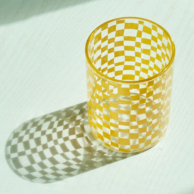 Yellow Round Checkered Drinking Glass