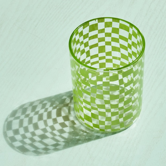 Green Round Checkered Drinking Glass