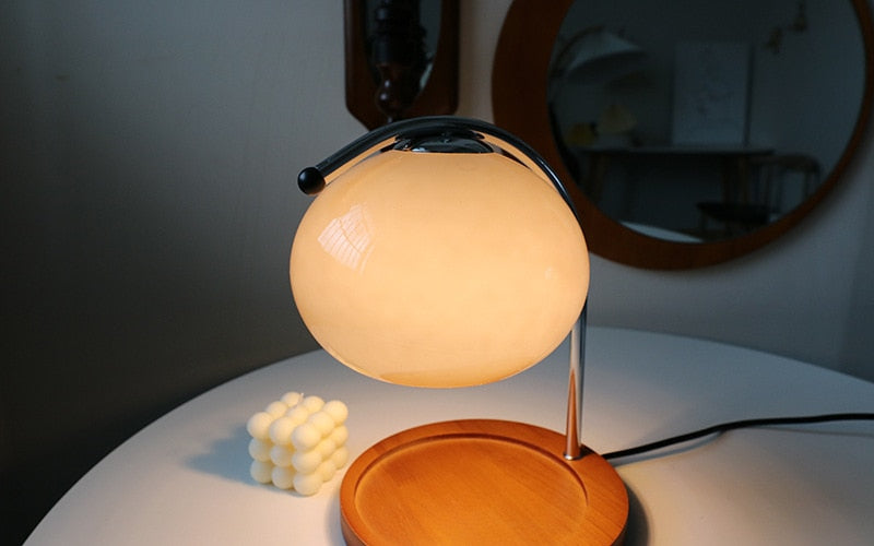 Glass Table Desk Lamp Wood Base 