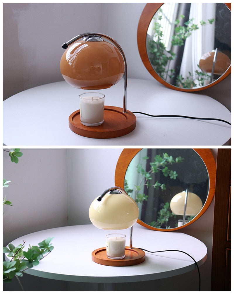 Glass Table Desk Lamp Wood Base 