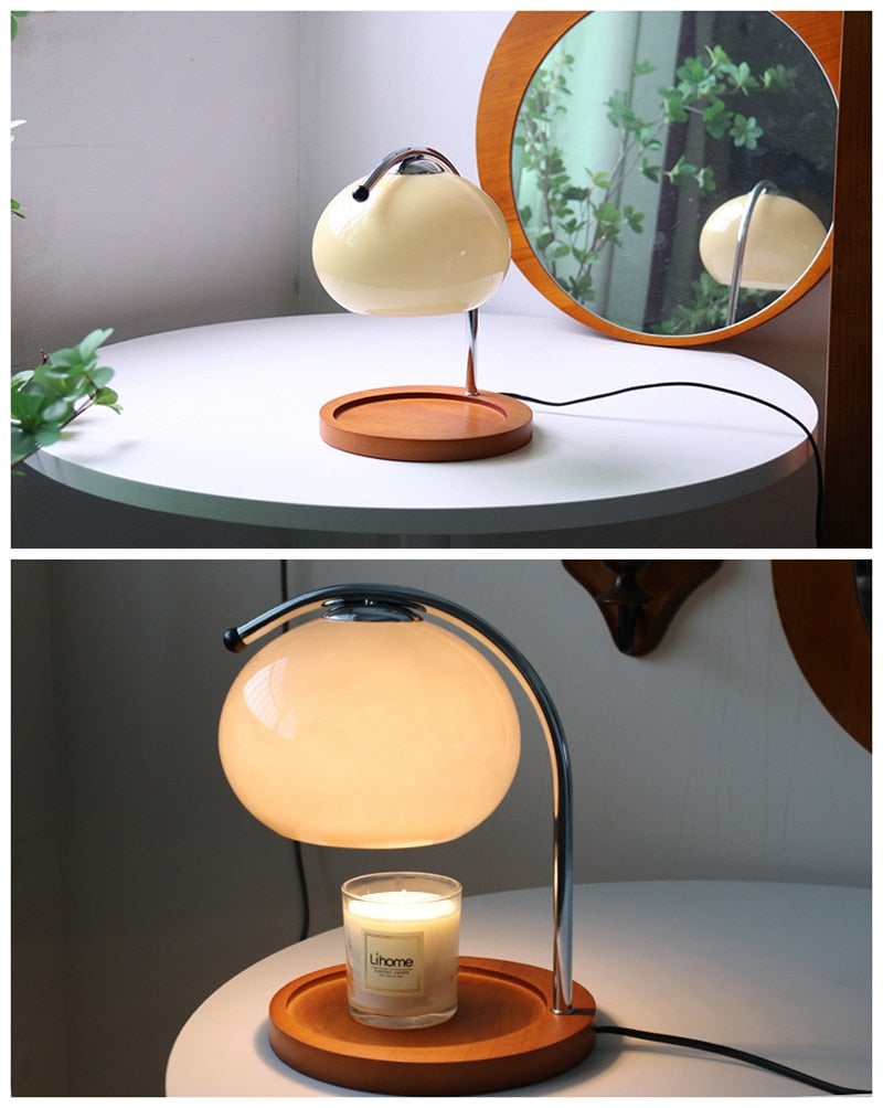 Glass Table Desk Lamp Wood Base 