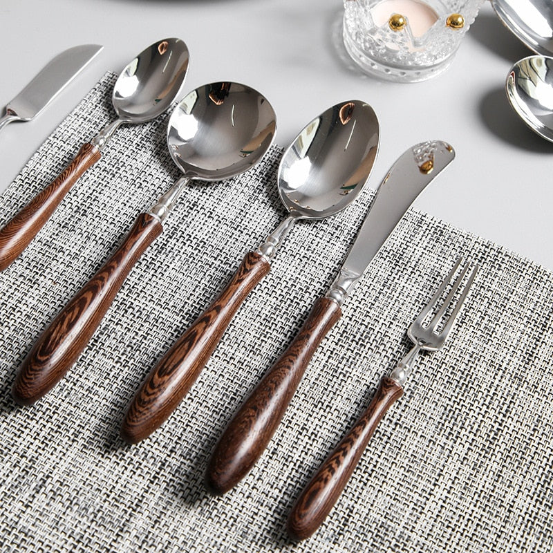 Retro Swirl Wood Flatware 4 Pc Set